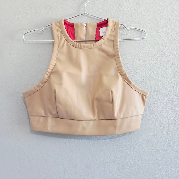 LIKA Tops - LIKA Faux Leather Crop Top -Beige-Small-Streetwear-Luxury Grunge Glamour